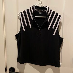 Jamie Sadock Ladies Sleeveless Top.  1/4 Zip up.  Size XL. Black w/White Stripes